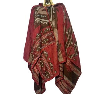 Southwestern Patterned Red and Brown Poncho